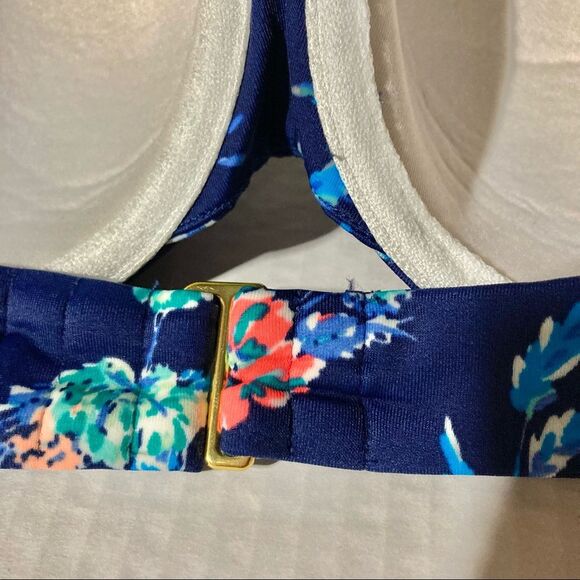 VICTORIAS SECRET VS Floral Push Up Bikini Blue Halter Swim Bra Top Womens 32B - Picture 8 of 10